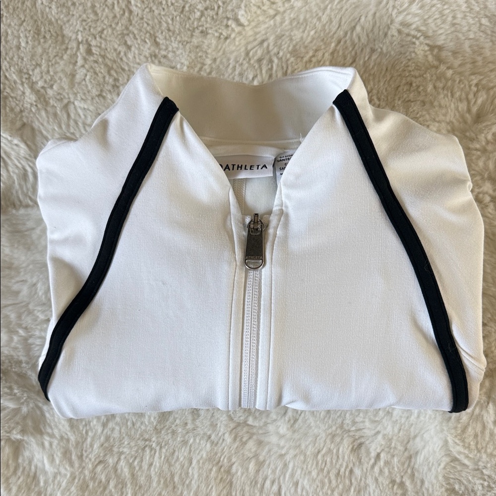 Athleta White Super Soft Sports Jacket with Black Trim